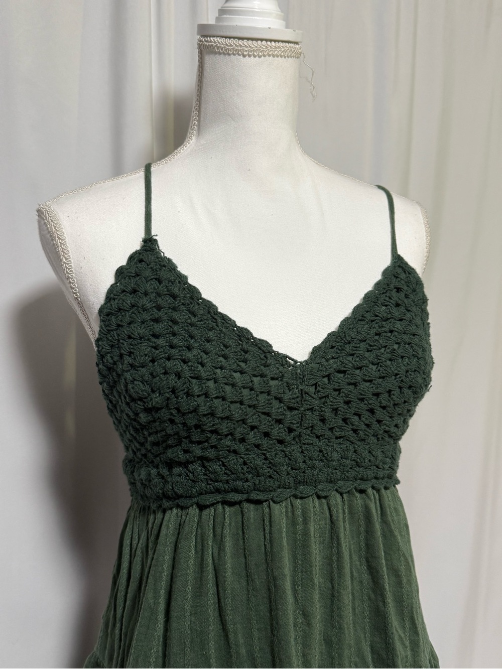 Aerie Green Crochet Tiered Mini Dress Size L Summer Beach - Picture 2 of 9
